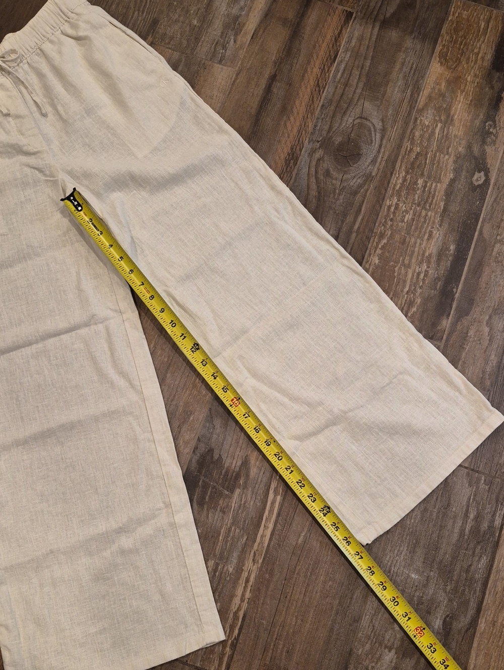 S/M Calvin Klein Linen & Cotton Wide Leg Pants, Elastic Drawstring Waist - Picture 9 of 11